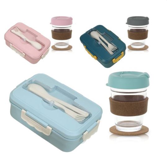 סט הכולל: 
קופסת אוכל רב פעמית עם סכום + 
כוס זכוכית עם תחתית שעם.